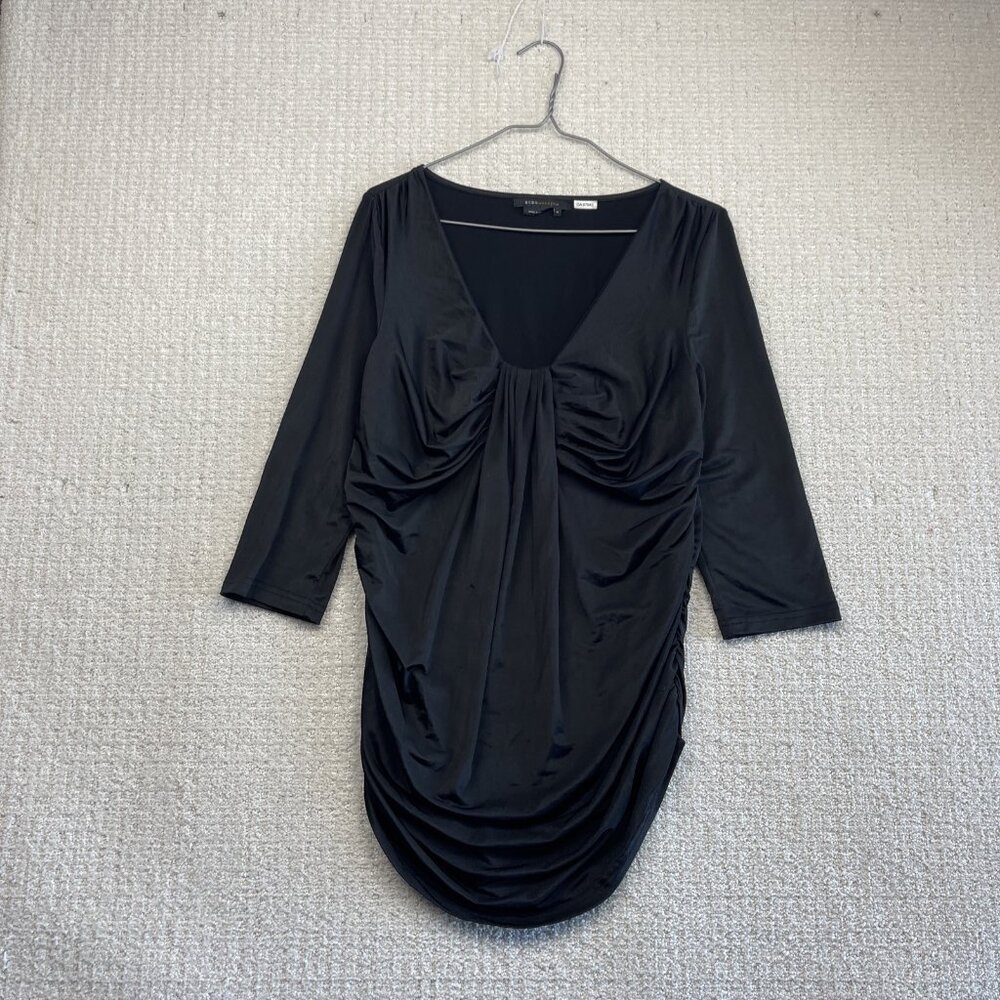 Y2K BCBG Maxazria Black Ruched Bodycon Mini Dress Whimsigoth Fairy Cocktail Sz M